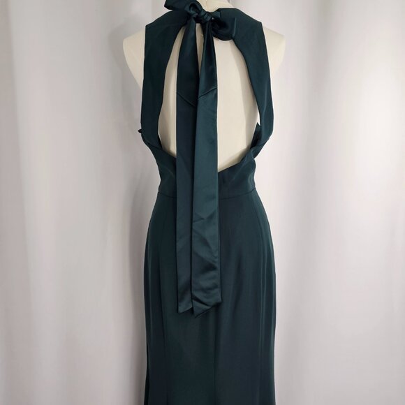 Dessy Collection Evergreen Halter Open Tie Back Front Slit Maxi Dress Size 12R - Picture 8 of 14